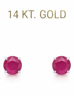 Genuine 1.44 Cts Ruby Stud Earrings 14k White Gold